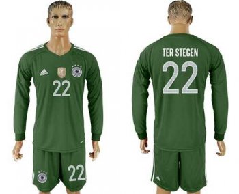 Germany #22 Ter Stegen Army Green Goalkeeper Long Sleeves Soccer Country Jersey