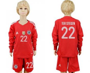 Germany #22 Ter Stegen Red Goalkeeper Long Sleeves Kid Soccer Country Jersey