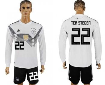 Germany #22 Ter Stegen White Home Long Sleeves Soccer Country Jersey