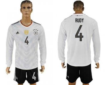 Germany #4 Rudy White Home Long Sleeves Soccer Country Jersey