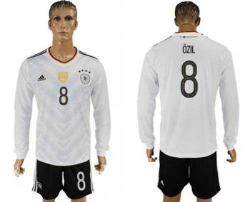 Germany #8 Ozil White Home Long Sleeves Soccer Country Jersey