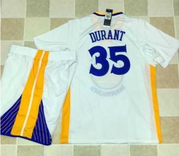 Golden State Warriors #35 Kevin Durant White Long Sleeve A Set Stitched NBA Jersey