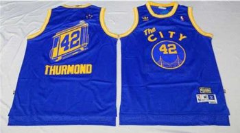 Golden State Warriors #42 Nate Thurmond Blue Throwback The City Stitched NBA Jersey