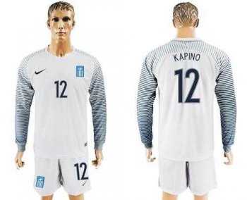 Greece #12 Kapino White Goalkeeper Long Sleeves Soccer Country Jersey