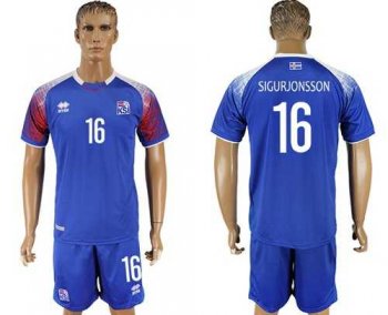 Iceland #16 Sigurjonsson Home Soccer Country Jersey