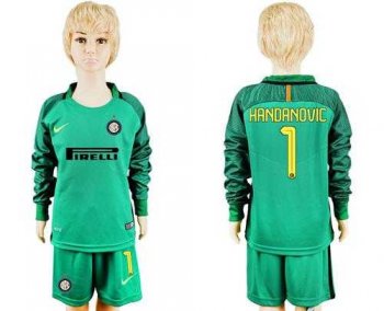 Inter Milan #1 Handanovic Green Goalkeeper Long Sleeves Kid Soccer Club Jersey