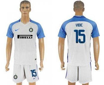 Inter Milan #15 Vidic White Away Soccer Club Jersey