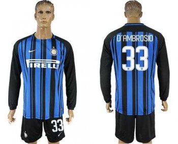 Inter Milan #33 D'Ambrosio Home Long Sleeves Soccer Club Jersey