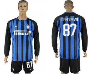 Inter Milan #87 Candreva Home Long Sleeves Soccer Club Jersey