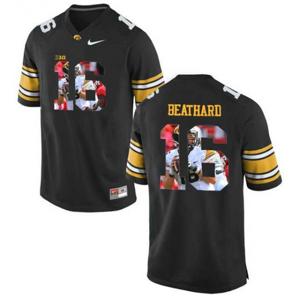 Iowa Hawkeyes #16 C.J. Beathard Black With Portrait Print College Football Jersey