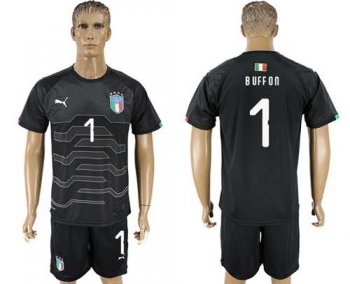 Italy #1 Buffon Black Goalkeeper Soccer Country Jersey