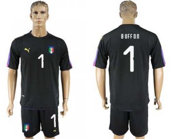 Italy #1 Buffon Black Goalkeeper Soccer Country Jersey