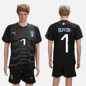 Italy #1 Buffon Black Goalkeeper Soccer Country Jersey