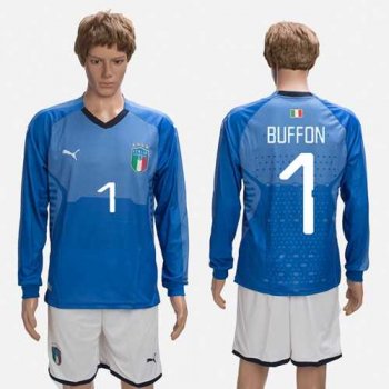 Italy #1 Buffon Blue Home Long Sleeves Soccer Country Jersey