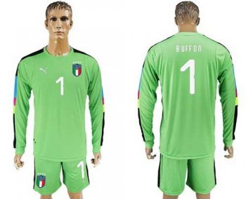 Italy #1 Buffon Green Long Sleeves Goalkeeper Soccer Country Jersey