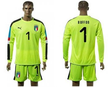 Italy #1 Buffon Shiny Green Long Sleeves Goalkeeper Soccer Country Jersey