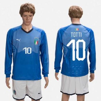 Italy #10 Totti Blue Home Long Sleeves Soccer Country Jersey