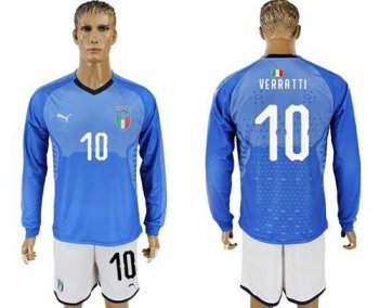 Italy #10 Verratti Blue Home Long Sleeves Soccer Country Jersey