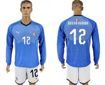 Italy #12 Donna Rumma Blue Home Long Sleeves Soccer Country Jersey