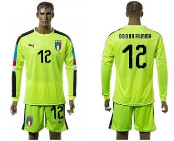 Italy #12 Donna Rumma Shiny Green Long Sleeves Goalkeeper Soccer Country Jersey