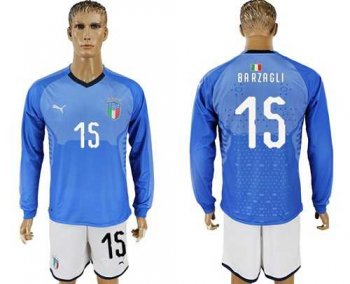 Italy #15 Barzagli Blue Home Long Sleeves Soccer Country Jersey