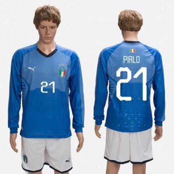 Italy #21 Pirlo Blue Home Long Sleeves Soccer Country Jersey