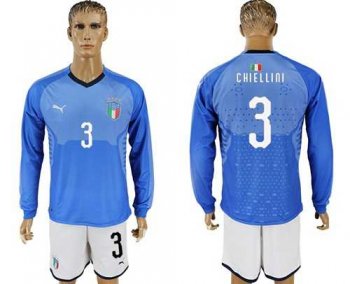 Italy #3 Chiellini Blue Home Long Sleeves Soccer Country Jersey