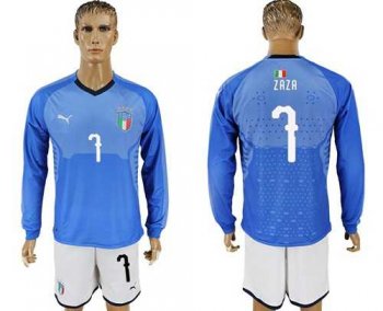 Italy #7 Zaza Blue Home Long Sleeves Soccer Country Jersey