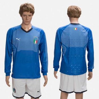 Italy Blank Blue Home Long Sleeves Soccer Country Jersey