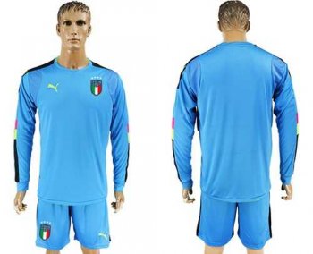 Italy Blank Blue Long Sleeves Goalkeeper Soccer Country Jersey