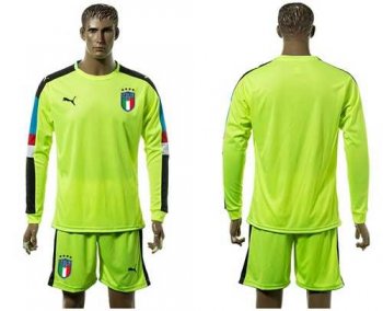 Italy Blank Shiny Green Long Sleeves Goalkeeper Soccer Country Jersey