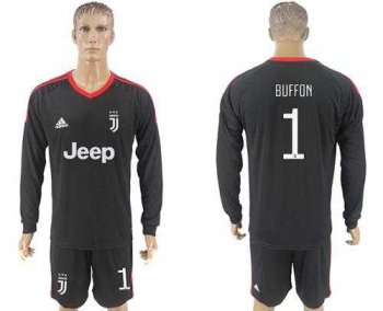 Juventus #1 Buffon Black Goalkeeper Long Sleeves Soccer Club Jersey