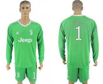 Juventus #1 Buffon Green Goalkeeper Long Sleeves Soccer Club Jersey