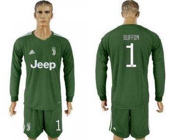 Juventus #1 Buffon Green Goalkeeper Long Sleeves Soccer Club Jersey