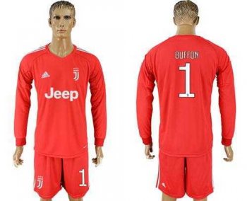 Juventus #1 Buffon Red Goalkeeper Long Sleeves Soccer Club Jersey