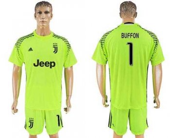 Juventus #1 Buffon Shiny Green Goalkeeper Soccer Club Jersey