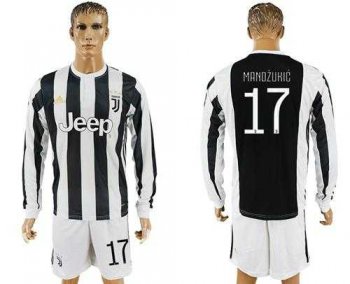 Juventus #17 Mandzukic Home Long Sleeves Soccer Club Jersey