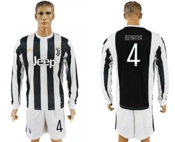 Juventus #4 Benatia Home Long Sleeves Soccer Club Jersey