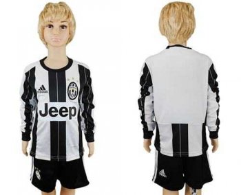 Juventus Blank Home Long Sleeves Kid Soccer Club Jersey