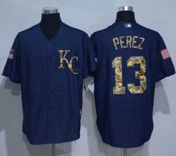 Kansas City Royals #13 Salvador Perez Denim Blue Salute to Service Stitched Baseball Jersey