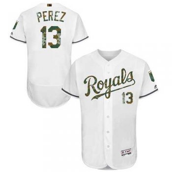 Kansas City Royals #13 Salvador Perez White Flexbase Authentic Collection Memorial Day Stitched MLB Jersey