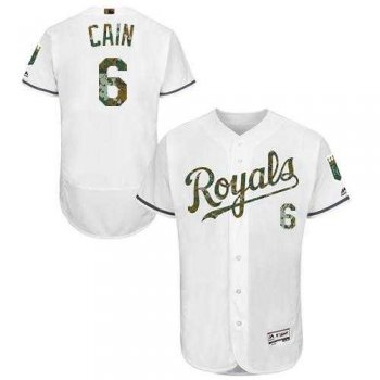 Kansas City Royals #6 Lorenzo Cain White Flexbase Authentic Collection Memorial Day Stitched MLB Jersey