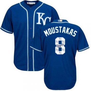 Kansas City Royals #8 Mike Moustakas Royal Blue Team Logo Fashion Stitched MLB Jersey