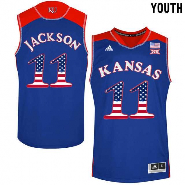 Youth Kansas Jayhawks #11 Josh Jackson Blue Youth USA Flag College Basketball Jersey