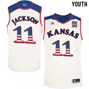 Youth Kansas Jayhawks #11 Josh Jackson White Youth USA Flag College Basketball Jersey