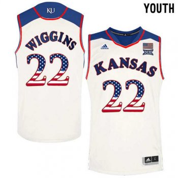 Youth Kansas Jayhawks #22 Andrew Wiggins White USA Flag Youth College Basketball Jersey