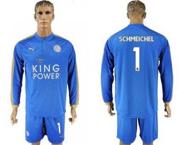 Leicester City #1 Schmeichel Home Long Sleeves Soccer Country Jersey