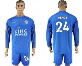 Leicester City #24 Mendy Home Long Sleeves Soccer Club Jersey