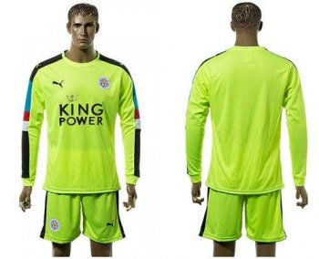 Leicester City Blank Shiny Green Goalkeeper Long Sleeves Soccer Club Jersey