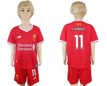 Liverpool #11 Firmino Red Home Kid Soccer Club Jersey